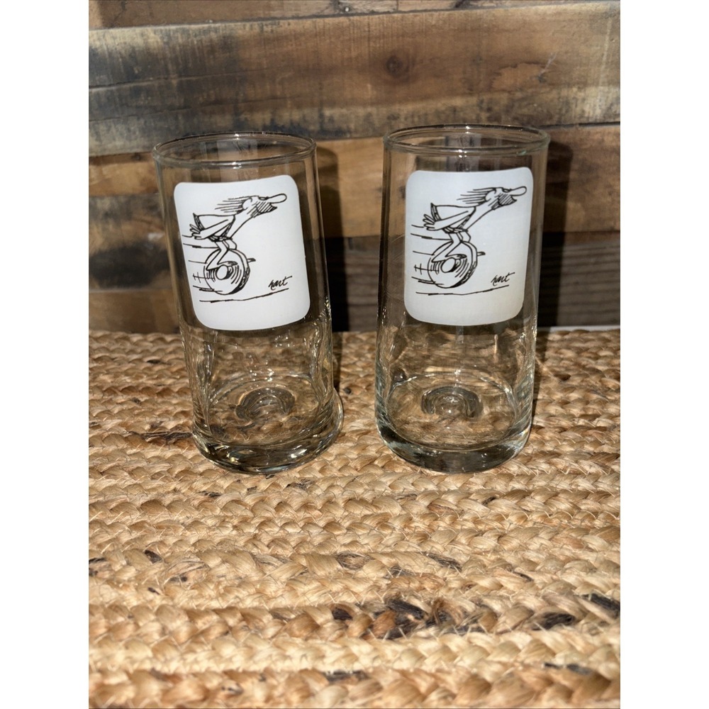 Vintage BC Comic Johnny Hart Caveman Highball Glasses Set Of 2